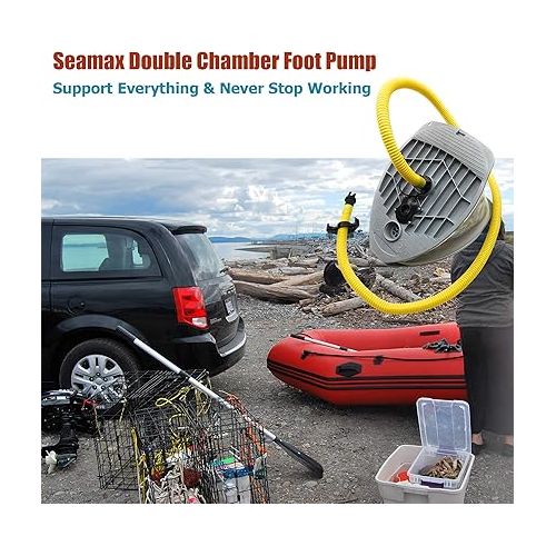  Seamax 9L Foot Pump with Double Chambers, High Volume and High Pressure, Max 15 PSI for Inflatable Boat and SUP