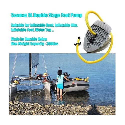  Seamax 9L Foot Pump with Double Chambers, High Volume and High Pressure, Max 15 PSI for Inflatable Boat and SUP