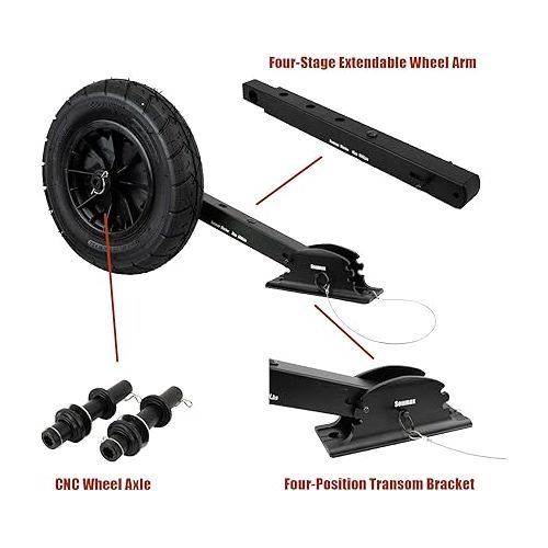  Seamax Deluxe Boat Launching Wheel System, Black Military Edition, 4 Positions and 4 Stages Removable and Adjustable Legs, 14