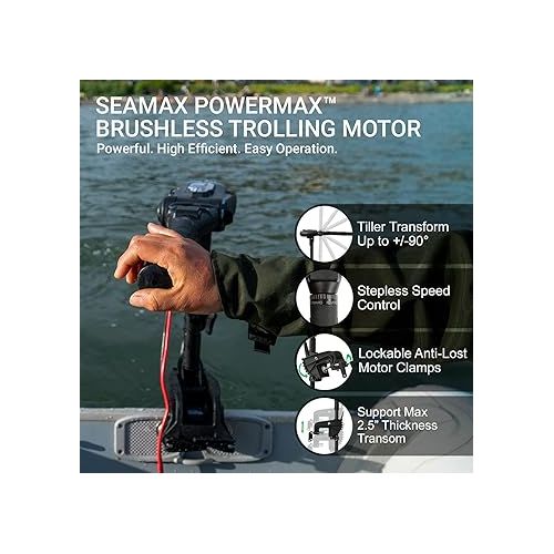  Seamax 12V PowerMax 2HP Brushless Trolling Motor, Stepless Speed Control, Equal to 65 Lb Thrust, 40 Inch Shaft