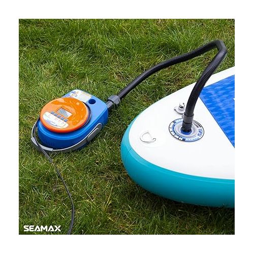  SEAMAX SUP Electric Air Pump for Inflatable Paddle Board & Boat, High Speed Double Stage for Inflation and Deflation, Max 20 PSI and Additional 5 Valve Fittings Included