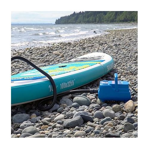  Seamax Sup 16DB PRO Double Stage 16PSI Electric Air Pump with Built-in Battery for Inflatable SUP and Boat, Intelligent Firmware with Built-in Temperature Sensor and Timer