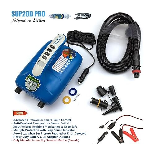 Seamax SUP20D 20PSI Double Stage Electric Air Pump for Inflatable SUP and Boat, New Version Intelligent Firmware with Built-in Temperature Sensor and Voltage Protection