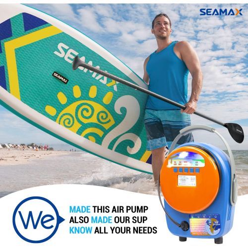  SEAMAX SUP Electric Air Pump for Inflatable Paddle Board & Boat, High Speed Double Stage for Inflation and Deflation, Max 20 PSI and Additional 5 Valve Fittings Included