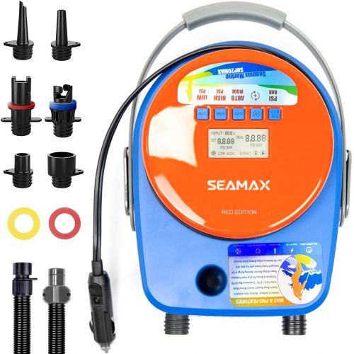  SEAMAX SUP Electric Air Pump for Inflatable Paddle Board & Boat, High Speed Double Stage for Inflation and Deflation, Max 20 PSI and Additional 5 Valve Fittings Included