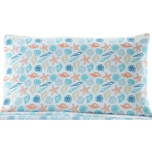  Seaside Resort Shells Sheet Set, King, Multi:White,Blue,Aqua,Coral,Gray,Tan