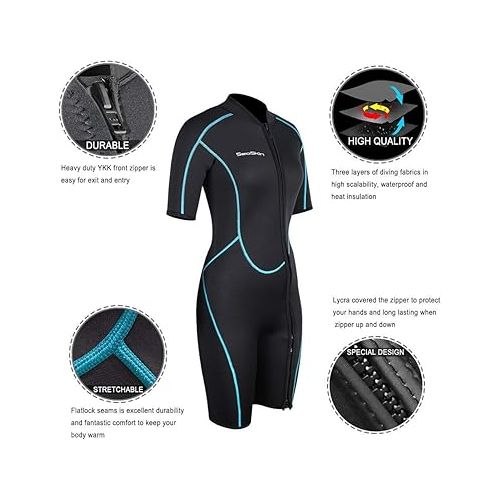  Seaskin 2 Pieces Shorty Wetsuit, 3mm Mens XXXLarge Size and Womens XXLarge Size Diving Suit Front Zip Wetsuit for Diving Snorkeling Surfing Swimming