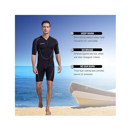  Seaskin 2 Pieces Shorty Wetsuit, 3mm Mens XXXLarge Size and Womens XXLarge Size Diving Suit Front Zip Wetsuit for Diving Snorkeling Surfing Swimming