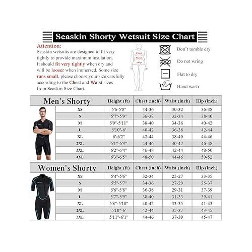  Seaskin 2 Pieces Shorty Wetsuit, 3mm Mens XXXLarge Size and Womens XXLarge Size Diving Suit Front Zip Wetsuit for Diving Snorkeling Surfing Swimming