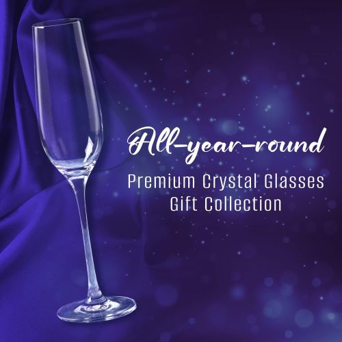  [아마존베스트]Season STORY Champagne Flutes Set of 2 Crystal Glass Flute - 8oz Holiday Champaign Glasses, Wedding Glassware for Sparkling Wine, Fancy Long stem Perfect 4 Moet, Prosecco, copas de