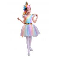 Seasons Direct Halloween Girls Rainbow Unicorn Costume with Wing and Headband
