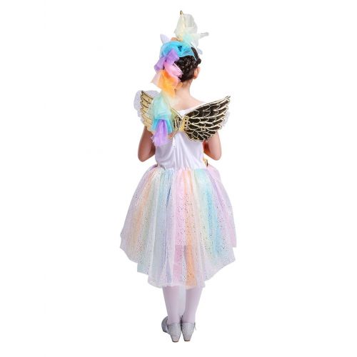  Seasons Direct Halloween Girls Rainbow Unicorn Costume with Wing and Headband