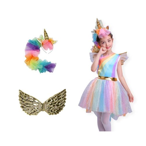  Seasons Direct Halloween Girls Rainbow Unicorn Costume with Wing and Headband