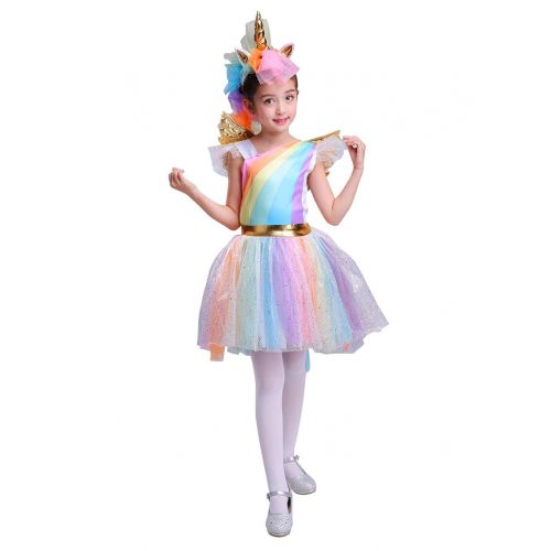  Seasons Direct Halloween Girls Rainbow Unicorn Costume with Wing and Headband