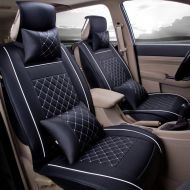 Seatbelt Super PDR PU Leather Universal Auto Car Seat Mat Covers Set Cushions Front Rear Full Set 9Pcs (Black&White S)