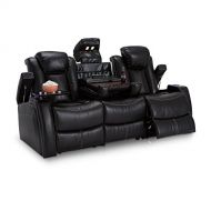 Seatcraft Omega Home Theater Seating Leather Gel Power Recline Sofa with Adjustable Powered Headrests, Fold-Down Table, and Lighted Cup Holders, Black