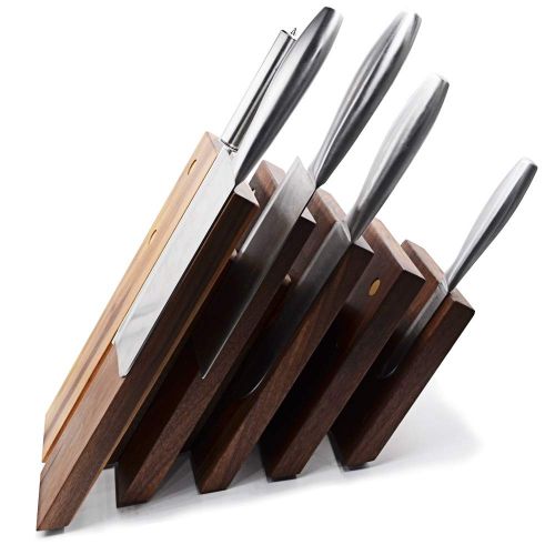  Seatrend Magnetic Kitchen Knife Block,Made of Sturdy Solid walnut Wood,Knife Holder Organizer,Cutlery Display Stand and Storage Rack,Kitchen Scissor Holder,Large Capacity Easily Ho