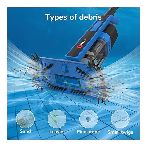  Cordless Pool Vacuum with Telescopic Pole, Handheld Rechargeable Pool Cleaner for Deep Cleaning with 60 Mins Runtime, Powerful Suction, Ideal for Pools, Spas and Hot Tub (Blue)