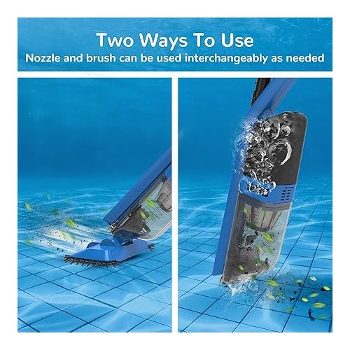  Cordless Pool Vacuum with Telescopic Pole, Handheld Rechargeable Pool Cleaner for Deep Cleaning with 60 Mins Runtime, Powerful Suction, Ideal for Pools, Spas and Hot Tub (Blue)