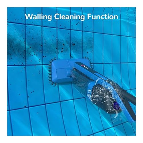  Cordless Pool Vacuum with Telescopic Pole, Handheld Rechargeable Pool Cleaner for Deep Cleaning with 60 Mins Runtime, Powerful Suction, Ideal for Pools, Spas and Hot Tub (Blue)