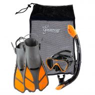 Seavenger Adult and Junior Diving Snorkel Set- Dry Top Snorkel/Trek Fin/Single Len Mask/Gear Bag- Blue/red/Yellow/Black/bs