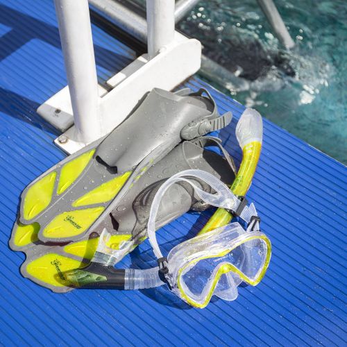  Seavenger Adult and Junior Diving Snorkel Set- Dry Top Snorkel/Trek Fin/Single Len Mask/Gear Bag- Blue/red/Yellow/Black/bs