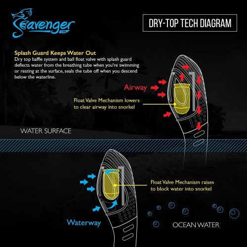  Seavenger Adult and Junior Diving Snorkel Set- Dry Top Snorkel/Trek Fin/Single Len Mask/Gear Bag- Blue/red/Yellow/Black/bs