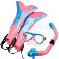 Seavenger OXA Scuba Diving Snorkel Set including Dry Top Snorkel, 2-Windows Tempered Glass Mask and Trek Fins for Kids