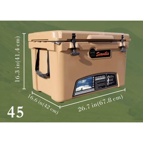  Seavilis Milee -Cooler 45QT (Inside with Hanging Wire Basket，Cooler Divider and Cup Holder) (Tan)