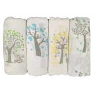 Seben Baby Muslin Swaddle Blankets 4 Pack - 100% Cotton - 47 inch x 47 inch (Tree Bird Owl)