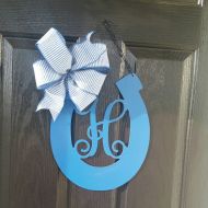 SecondNatureDesigns1 Single Initial Horseshoe Door Hanger ~or~ Garden Flag / Initial Door Wreath / Monogram Door Hanger Wreath