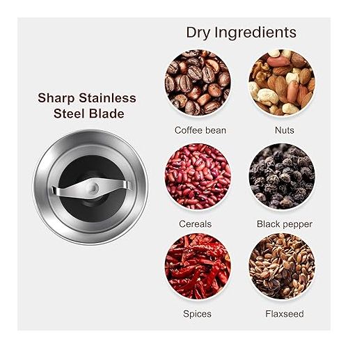  Secura Electric Coffee Grinder and Spice Grinder with 1 Stainless Steel Blades Removable Bowls, Dry Grinding