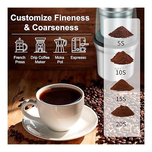  Secura Coffee Grinder Electric, 2.5oz/75g Large Capacity Spice Grinder Electric, Coffee Bean Grinder with 1 Stainless Steel Blades Removable Bowl