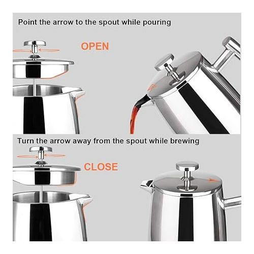  Secura French Press Coffee Maker, 17-Ounce, 304 Stainless Steel Insulated Coffee Press with Extra Screen