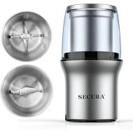 Secura Electric Coffee Grinder and Spice Grinder with 2 Stainless Steel Blades Removable Bowls