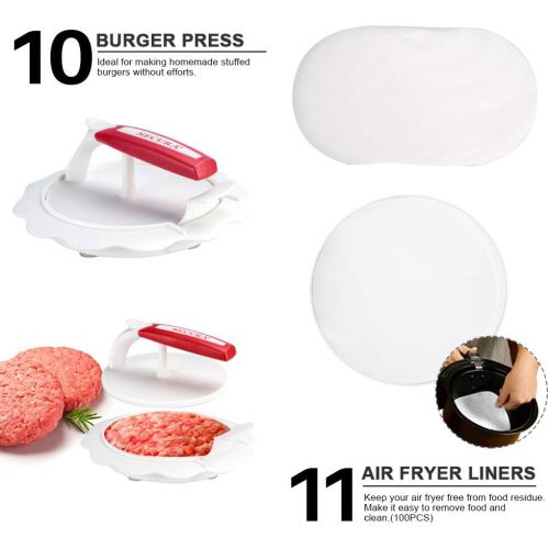  [아마존 핫딜]  [아마존핫딜]Secura 11-Piece Air Fryer Accessories for for GoWISE, Philips and Cozyna Non-stick Barrel/Pan Stainless Steel Holder, Fits All 3.5qt & Larger, Food Grade Silicone Mat ABS Burger Pr