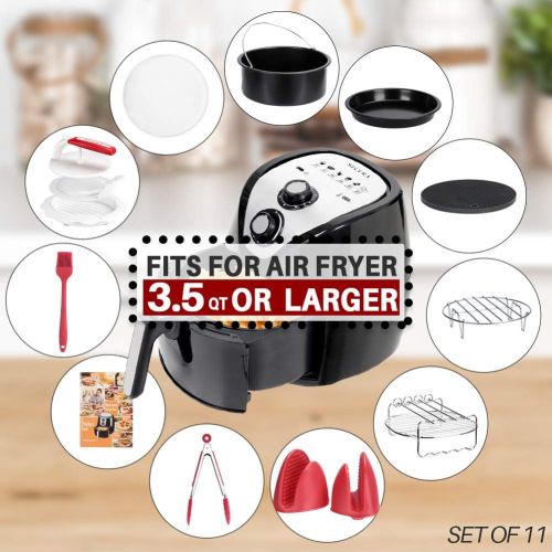  [아마존 핫딜]  [아마존핫딜]Secura 11-Piece Air Fryer Accessories for for GoWISE, Philips and Cozyna Non-stick Barrel/Pan Stainless Steel Holder, Fits All 3.5qt & Larger, Food Grade Silicone Mat ABS Burger Pr