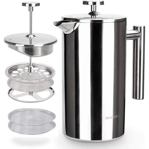  [아마존 핫딜] [아마존핫딜]Secura Stainless Steel French Press Coffee Maker 18/10 Bonus Stainless Steel Screen (1000ML)