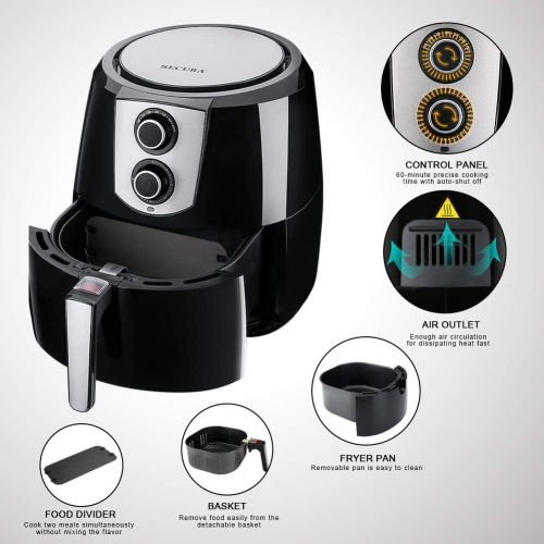  [아마존 핫딜] [아마존핫딜]Secura Air Fryer 1800W Electric Hot Air Fryers Nonstick Cooker for Healthy Oil-free Low Fat Cooking with Automatic Timer and Temperature Control, Extra Large Capacity 5.2L/5.5QT, B