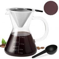 Secura Pour Over Coffee Dripper, Borosilicate Glass Carafe with Stainless Steel Filter, 17 Ounce
