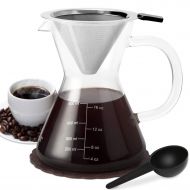 Secura Pour Over Coffee Dripper, 17 oz, Glass Coffeemaker with Stainless Steel Filter