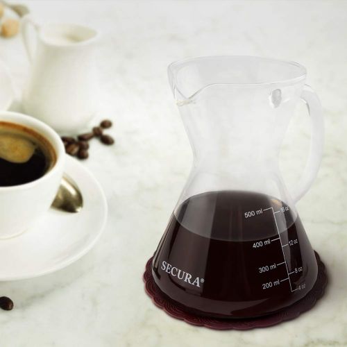  Secura Pour Over Coffee Dripper, 17 oz, Glass Coffeemaker with Stainless Steel Filter