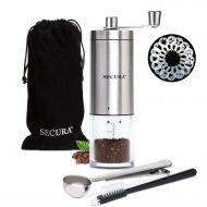 Secura Manual Coffee Grinder,Conical Ceramic Burr Coffee Mill, Kitchen Travel Stainless Steel Coffee Bean Grinder with Extra 16 Printing Stencils, Cleaning Brush, Coffee Scoop and