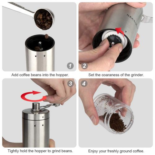  Secura Manual Coffee Grinder,Conical Ceramic Burr Coffee Mill, Kitchen Travel Stainless Steel Coffee Bean Grinder with Extra 16 Printing Stencils, Cleaning Brush, Coffee Scoop and