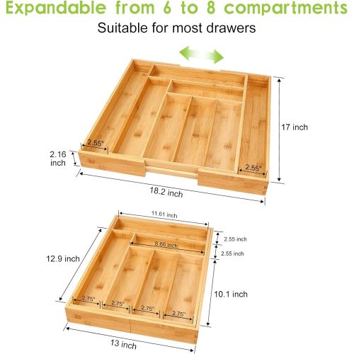  Secura Bamboo Expandable Drawer Organizer, Silverware Utensil Holder and Cutlery Tray for Kitchen, Office, Bathroom and Home (8 Expandable Compartments)