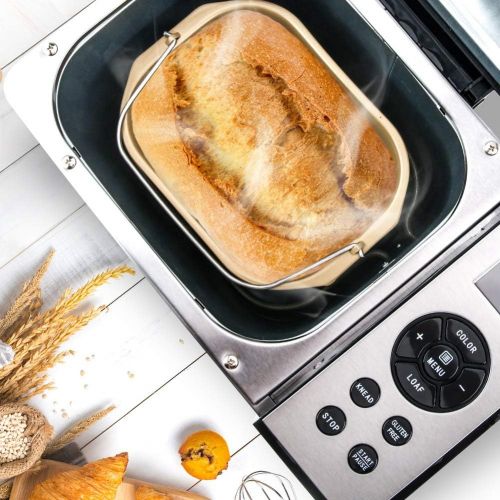  Secura Bread Maker Machine 2.2lb Stainless Steel Toaster Makers 650W Multi-Use Programmable 19 Menu Settings for Home Bakery (Silver)