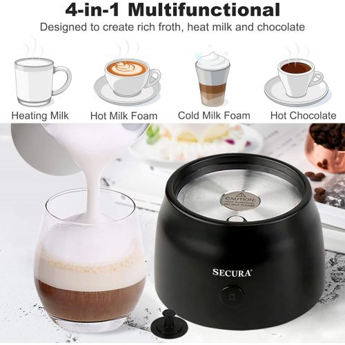  Secura Detachable Milk Frother, 17oz Electric Milk Steamer Stainless Steel, Automatic Hot/Cold Foam and Hot Chocolate Maker with Dishwasher Safe, 120V