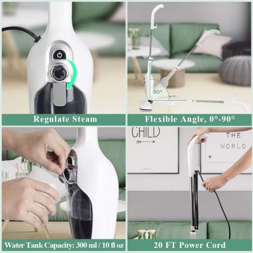  Secura Steam Mop 10-in-1 Convenient Detachable Steam Cleaner, White Multifunctional Cleaning Machine Floor Steamer with 3 Microfiber Mop Pads