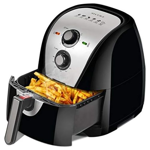  Secura Air Fryer XL 5.3 Quart 1700-Watt Electric Hot Air Fryers Oven Oil Free Nonstick Cooker w/Recipes for Frying, Roasting, Grilling, Baking (Silver)