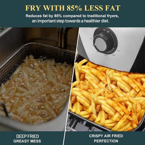  Secura Air Fryer XL 5.3 Quart 1700-Watt Electric Hot Air Fryers Oven Oil Free Nonstick Cooker w/Recipes for Frying, Roasting, Grilling, Baking (Silver)